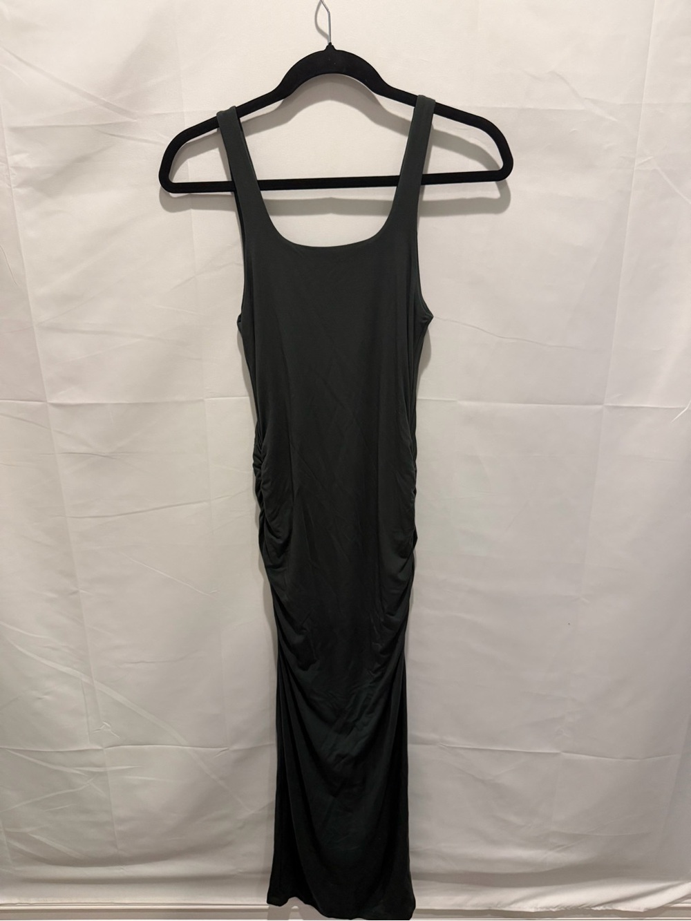 Good American dark green Ruched Side Tank Maxi Dress size 1(small) very stretchy